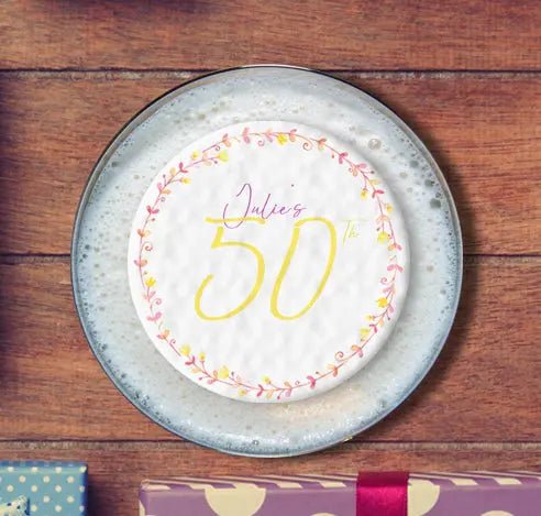 Personalised Birthday Topper | Pink and Yellow Flowers Giraffe Cocktails