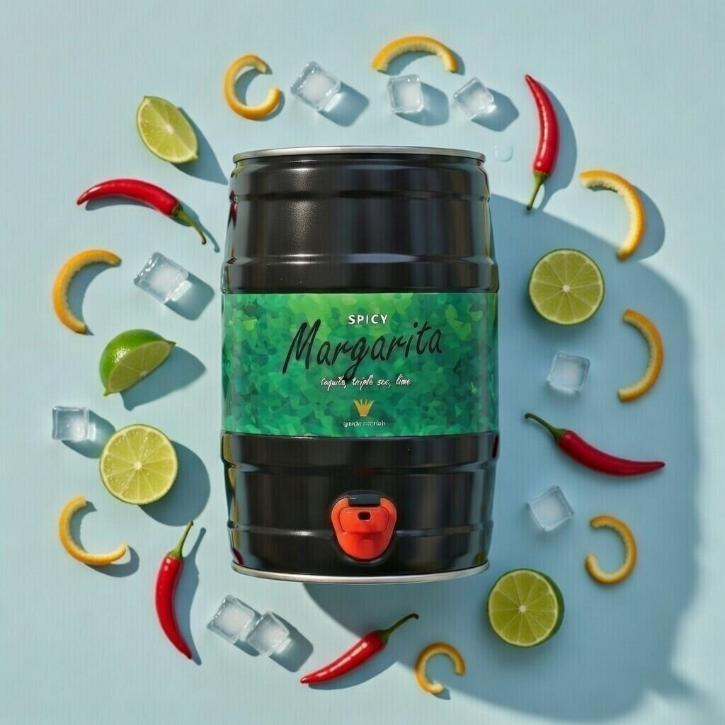 Spicy Margarita cocktail keg side view by Giraffe Cocktails