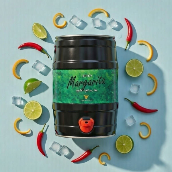 Spicy Margarita cocktail keg side view by Giraffe Cocktails
